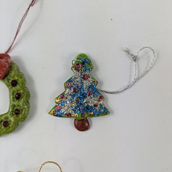 Lot 5 Christmas Ornaments Miniature Handmade Clay Cottage Rustic Arts & Crafts - Picture 4 of 9